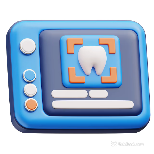 Dental Device Featuring Tooth Icon Blue Panel Orange Borders And Colored Buttons 3d model 