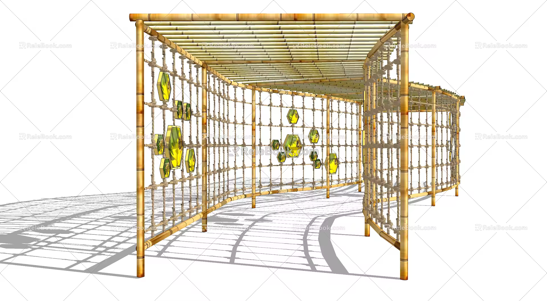 Modern Gallery Frame Creative Bamboo Structure Hemp Rope Gallery Frame 3d model