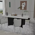 Modern Dining Table Set With White Chairs And Marble Top In Bright Room 3d model