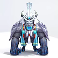 Futuristic Technology Exhibition Hall Showcasing Mythical Beast Sculpture With Intricate Silver Blue Decorative Details