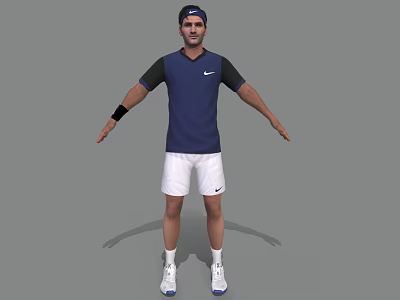 Man Tennis Player in Blue Shirt White Shorts with Cap Wristband and Arms Outstretched 3d model