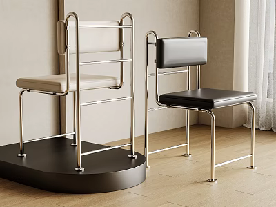 Modern Leisure Chair With Metal Frame And Light And Black Cushioned Seats In Indoor Setting 3d model