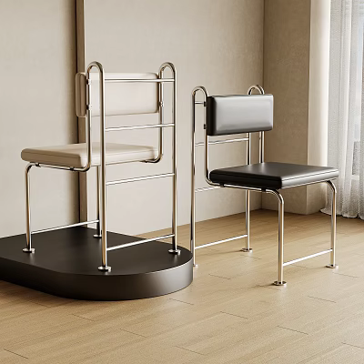 Modern Leisure Chair With Metal Frame And Light And Black Cushioned Seats In Indoor Setting 3d model