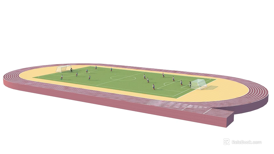 Group of People Playing Soccer on Green Soccer Field with Surrounding Stands 3d model 
