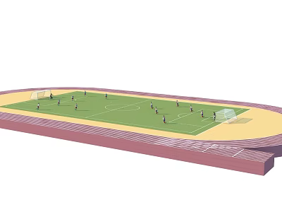 Group of People Playing Soccer on Green Soccer Field with Surrounding Stands 3d model