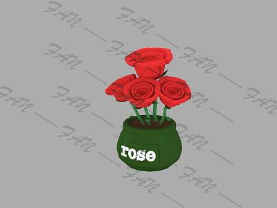 Green Vase With Rose Text Holding Fresh Red Roses For Home Decor 3d model