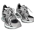 Gray Black White Sneakers With Streamlined Design Thick Sole And Supportive Structure
