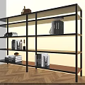 Modern Black Multi Layered Shelving Unit with Books and Decor in Light Room