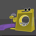 Fun Photo Check-in Spot Featuring Yellow Bag Shape Big Eyes Circular Hole Purple PUDI Signboard
