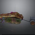 Armored Military Vehicle With Camouflage Cover And Attached Trailer Track Wheels