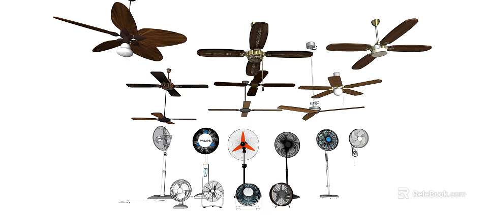 Ceiling And Standing Fans With Various Designs For Home Cooling Needs 3d model