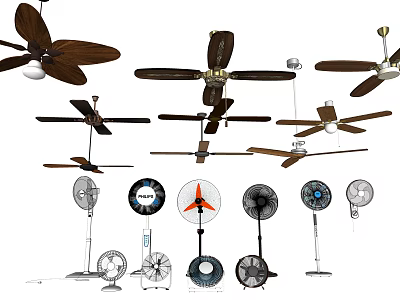 Ceiling And Standing Fans With Various Designs For Home Cooling Needs 3d model