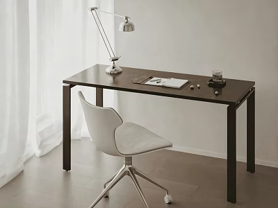 Modern Minimalist Desk And Chair Set With Table Lamp Notebook And Home Office Interior 3d model