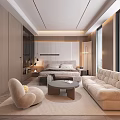Elegant Modern Bedroom Interior With Large Bed Sofa Wardrobe And Floor to Ceiling Windows