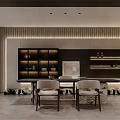 Modern Study Room Interior With Built in Bookshelves Marble Desk And Upholstered Chairs