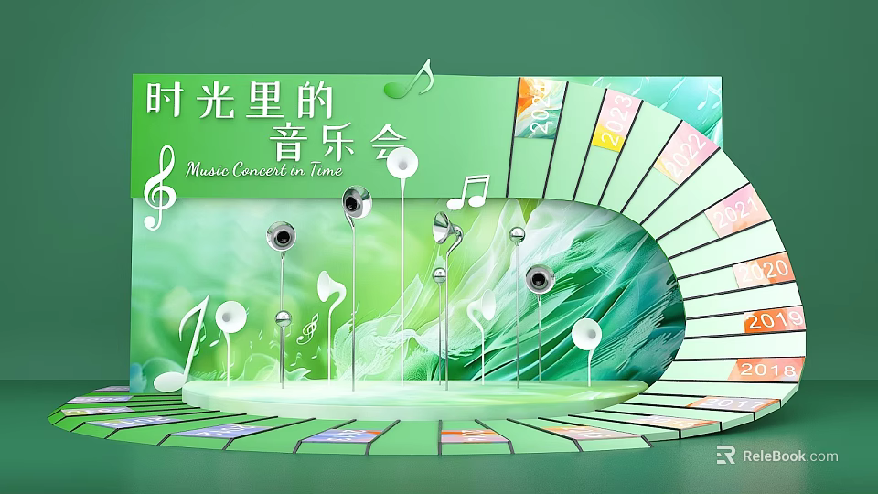 Music Concert Themed Photo Check In Spot With Green Stage And Music Notes 3d model 