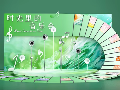 Music Concert Themed Photo Check In Spot With Green Stage And Music Notes 3d model