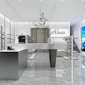 Modern Retail Store Interior Featuring White Walls Display Racks Reception Counter Marble Floor And Bench