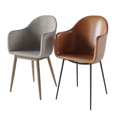Stylish Sofa Stools with Armrests Gray Fabric Brown Leather Wooden Black Metal Legs 3d model