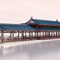 Traditional Chinese Garden Landscape with Classic Wooden Pavilion Blue Roofs and Calm Waterfront Reflections