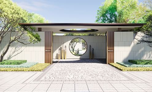 New Chinese Style Gate Demonstration Area Landscape Entrance Gate Community Gate Head 3d model