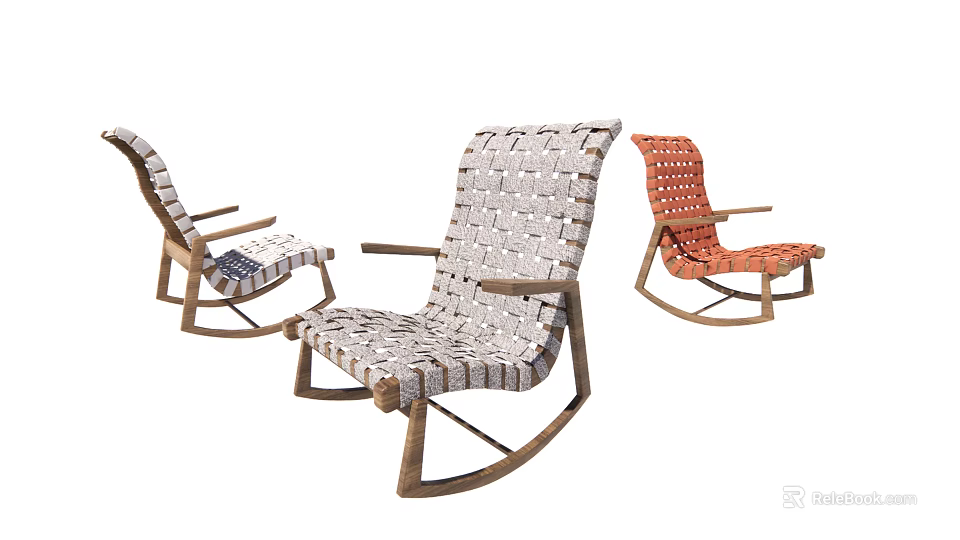 Modern Woven Leisure Chair with Wooden Frame and Rocking Design in Multiple Colors 3d model 