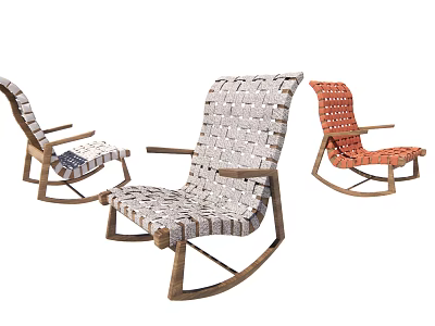 Modern Woven Leisure Chair with Wooden Frame and Rocking Design in Multiple Colors 3d model