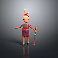 Female Cartoon Game Character With Purple Dress Red Belt Staff And White Hair Decoration
