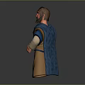 3D Character Model With Medieval Brown Robe Blue Cloak Brown Hair Beard And White Cuffs