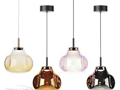 Modern Pendant Lights with Amber Brown Pink Black Glass Shades and Metal Fixtures 3d model