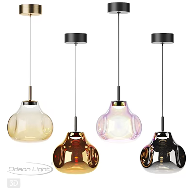 Modern Pendant Lights with Amber Brown Pink Black Glass Shades and Metal Fixtures 3d model
