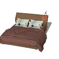 Double Bed with Brown Upholstered Headboard Patterned Pillows and Soft Brown Quilt 3d model