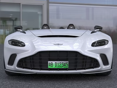White Convertible Sports Car With Sleek Front Design And Green License Plate 3d model
