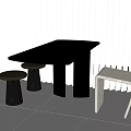 Modern Black Coffee Table With Metal Frame Stools And Chair Near White Blinds