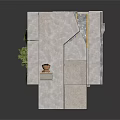 Modern Concrete Cube Structure With Recessed Green Plants And Purple Flowers