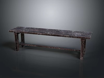 Dark Colored Wooden Bench With Smooth Marble Top And Sturdy Frame 3d model
