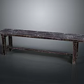 Dark Colored Wooden Bench With Smooth Marble Top And Sturdy Frame
