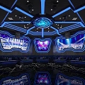 Modern KTV Lounge Interior With Blue Lighting Multiple Screens And Comfortable Sofa Seating 3d model