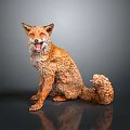 Realistic Orange Fox Sculpture Sitting With Open Mouth And Furry Texture
