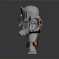 Decorative Knight Figurine In Silver Armor With Red Gold Details And Weapon