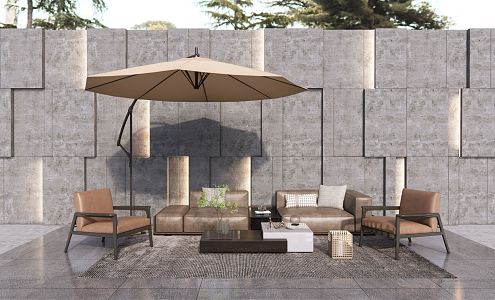 Modern Outdoor Sofa Leather Sofa Multi-Person Sofa Patio Leisure Sofa Outdoor Leisure Chair Landscape Wall Enclosure 3d model