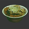 Delicious Noodle Bowl With Bean Sprouts Sauce In Red Patterned Paper Bowl