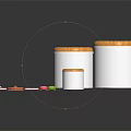 Decorative Ornament Set With White Wooden Lid Canisters And Colorful Small Decorative Pieces