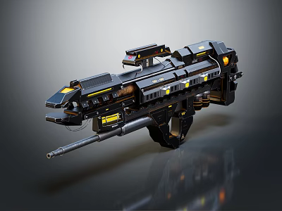 Futuristic Sci Fi Weapon With Metallic Structure Yellow Accents And Tactical Features 3d model
