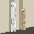 Modern Decorative Ornament Set With Curved Circular Patterns And Stacked Geometric Wooden Pieces