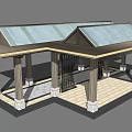 Modern Landscape Pavilion With Metal Roof Arched Doorway Columns And Base Platform