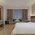 Modern Minimalist Hotel Guest Room Interior With Large Bed White Bedding Round Table And TV