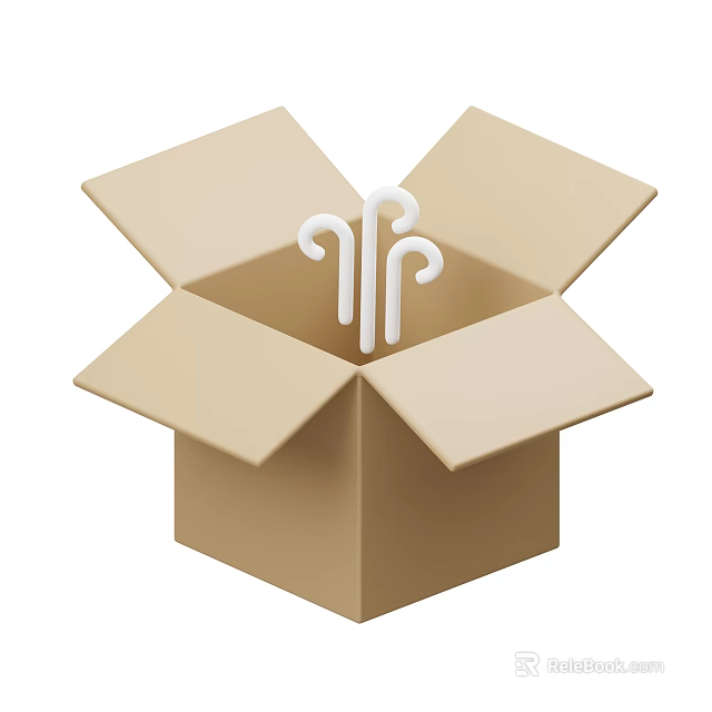 Open Cardboard Box With White Hooks Inside For Home Organization Use 3d model 