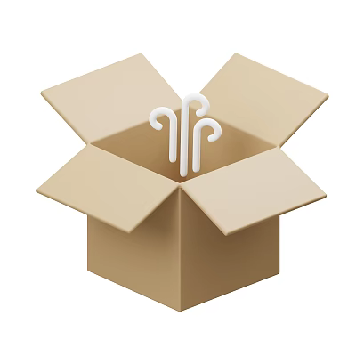 Open Cardboard Box With White Hooks Inside For Home Organization Use 3d model