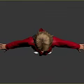 3D Character Model With Short Hair Red Sweater Blue Pants Standing Pose On Gray Background